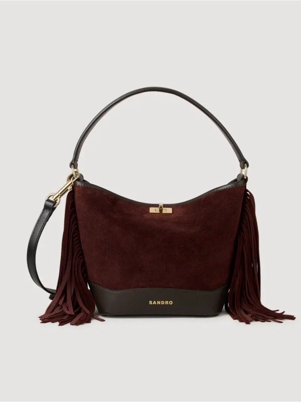 Sandro mini Tangoso Dark Brown Suede Fringe Shoulder Bag